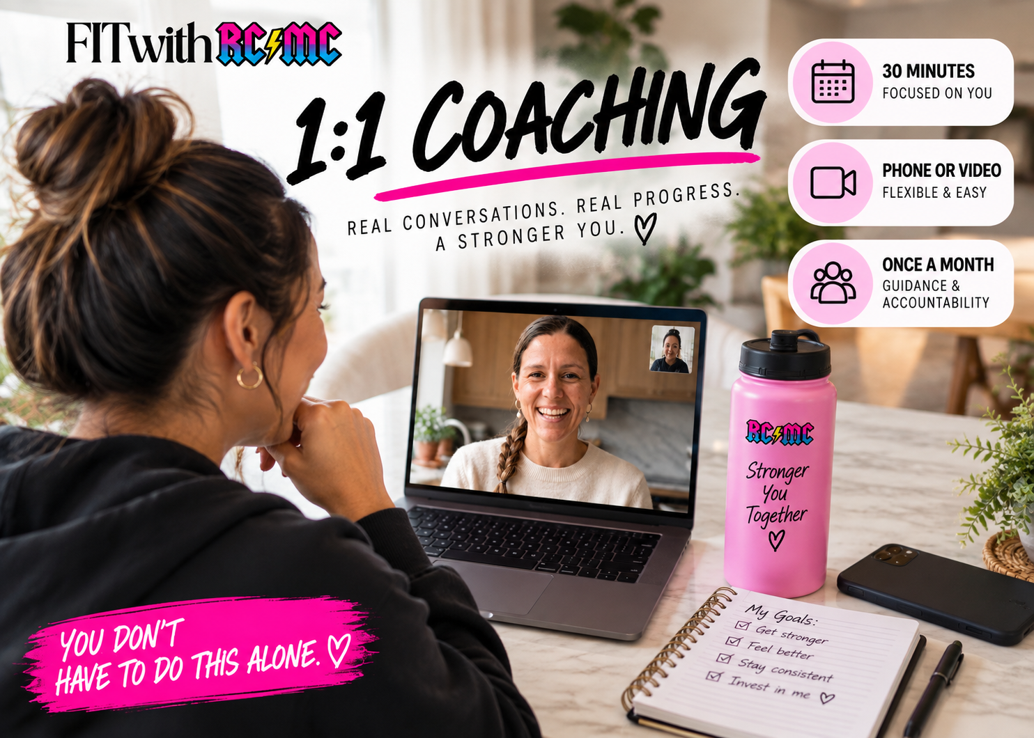 Member on a private one-on-one coaching call from home