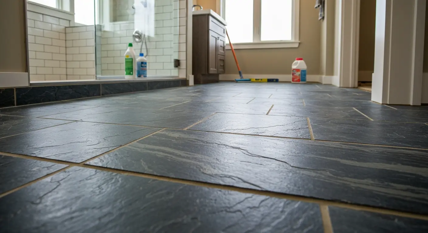 Natural stone bathroom floor
