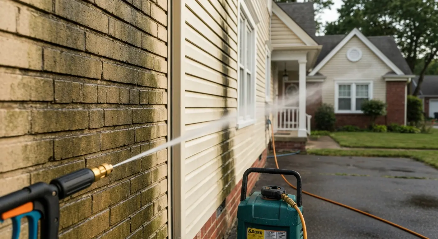 Pressure washing home exterior