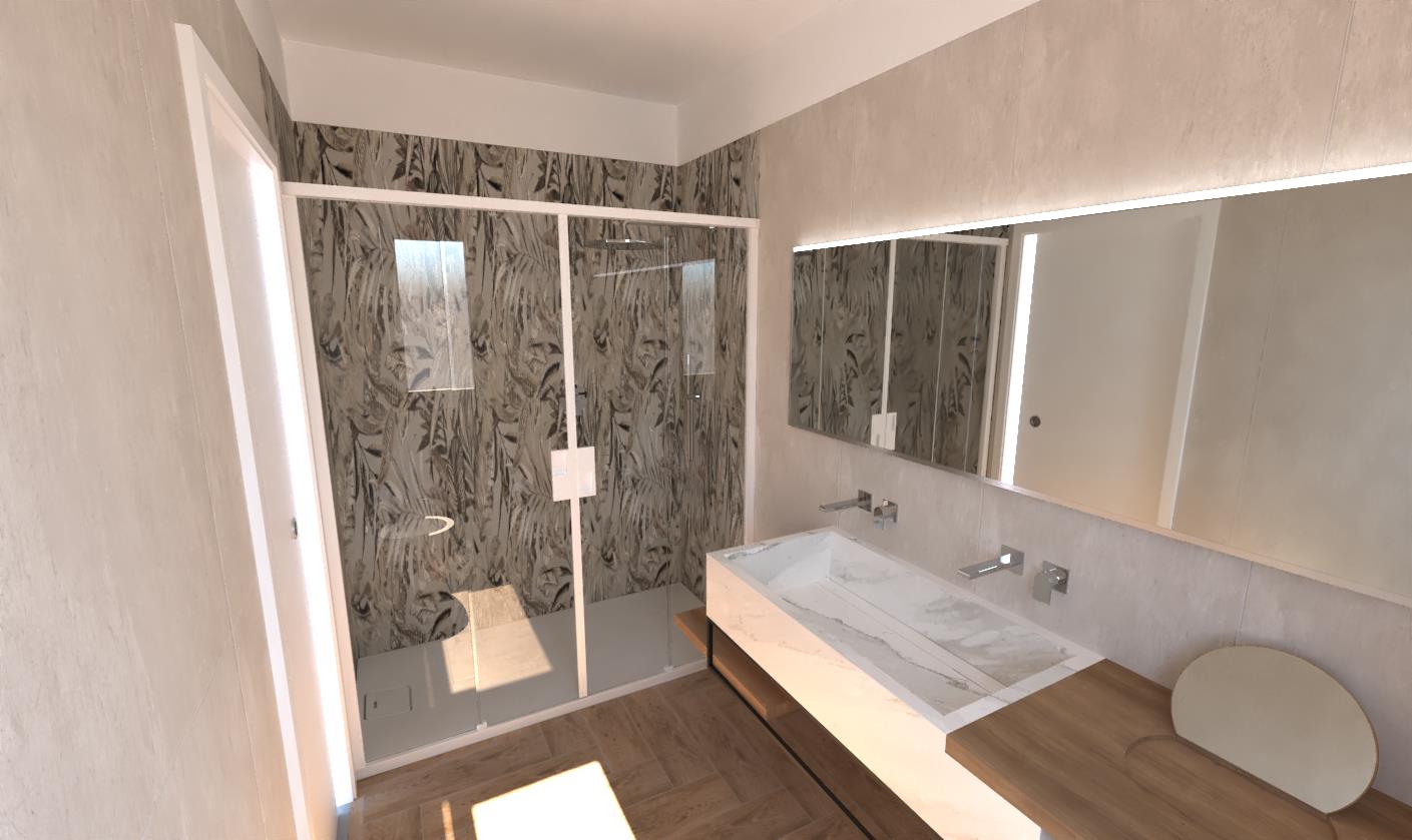 Rendering Zaninoni con doccia e rivestimenti