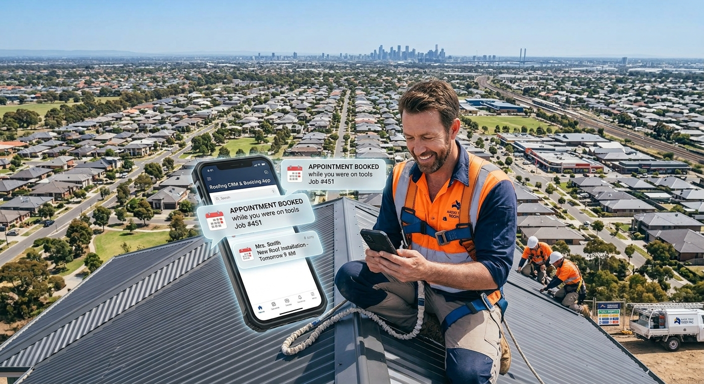 Roofer using LeadShiftAI on the job