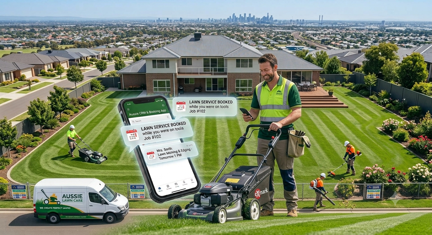 Lawn care professional using LeadShiftAI on the job