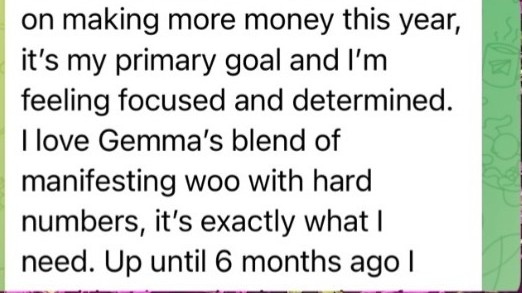 Member message: I love Gemma's blend of manifesting woo with hard numbers, it's exactly what I need
