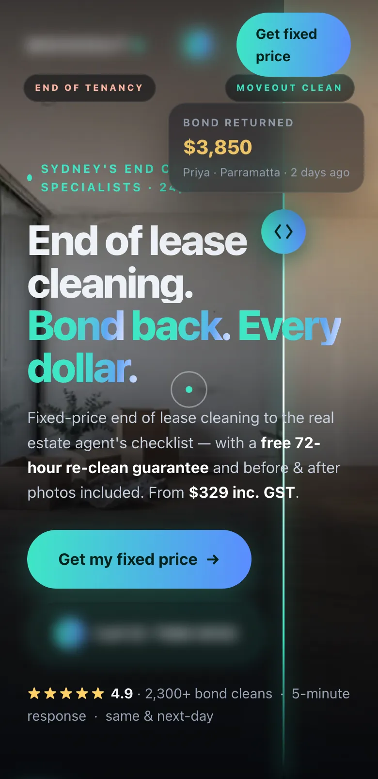Mobile view of the same site with a tap-to-call button