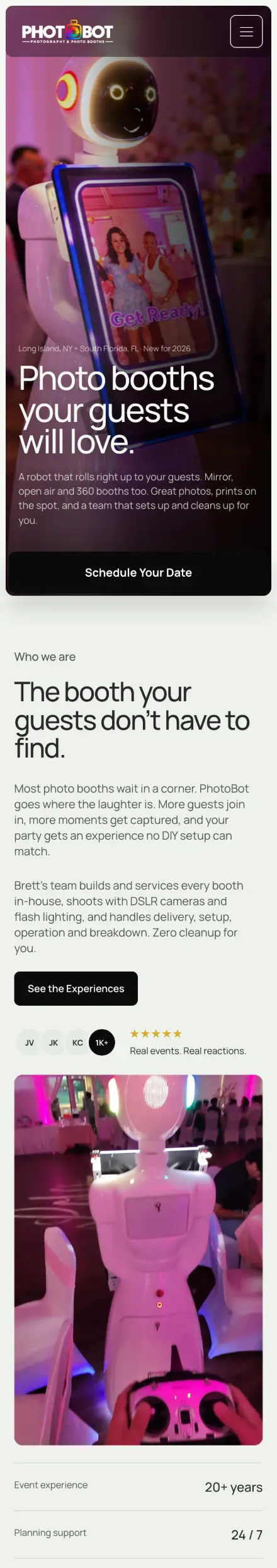 PhotoBot Photography’s site on a phone, built by Chris at Wizard Web Service