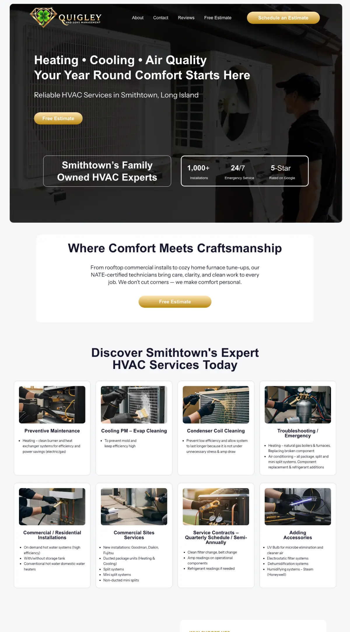 Quigley & Son’s HVAC website on desktop
