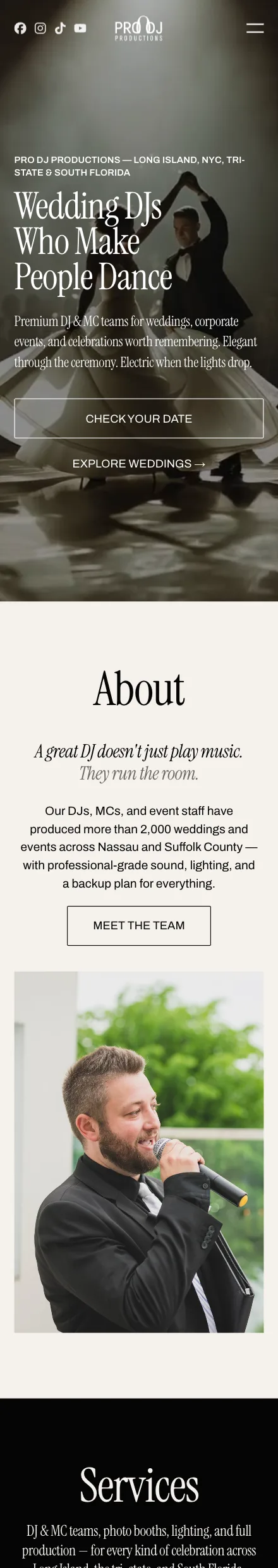Pro DJ Productions’ site on a phone, built by Chris at Wizard Web Service