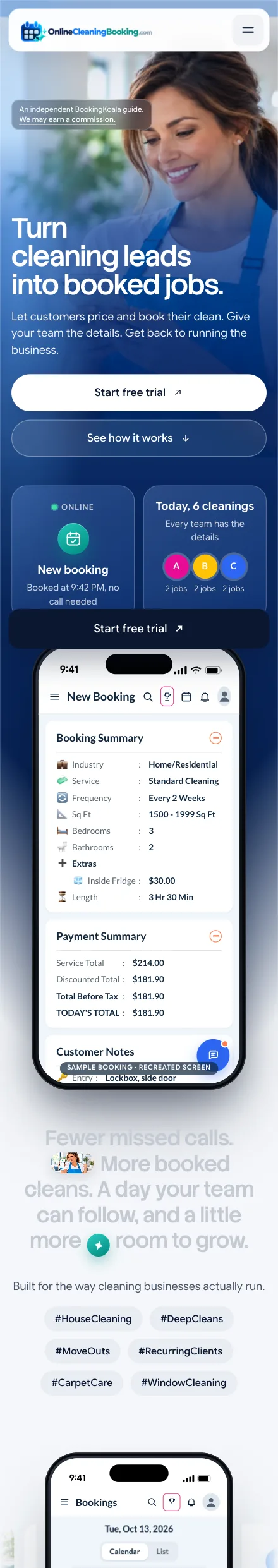 Online Cleaning Booking website on a phone