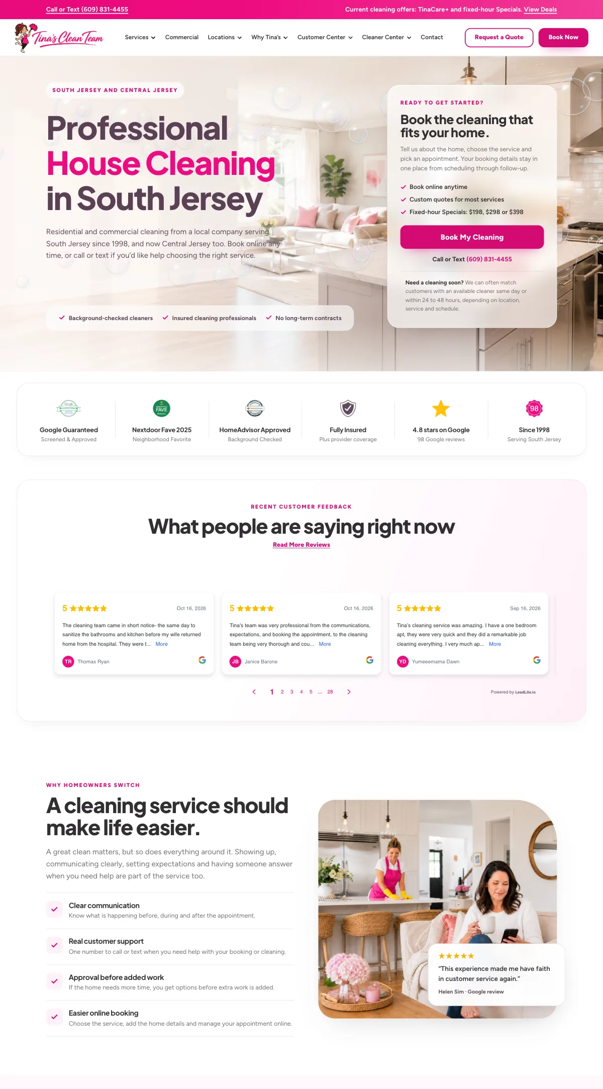 Tina’s Clean Team website on desktop