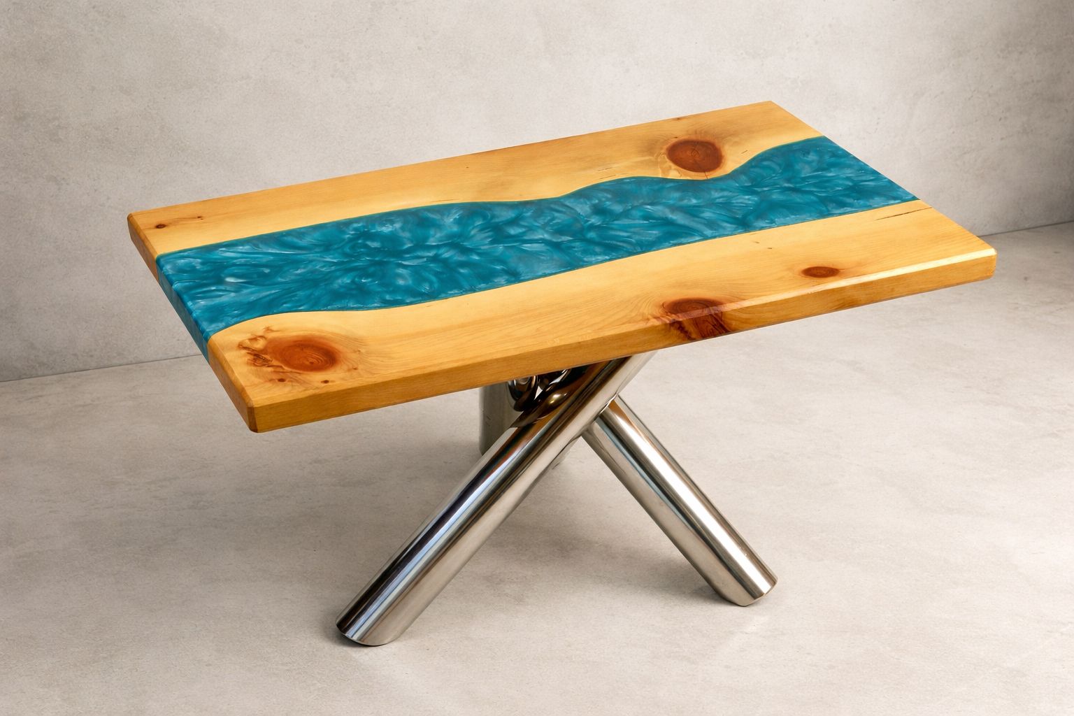 Warm wood table with epoxy details