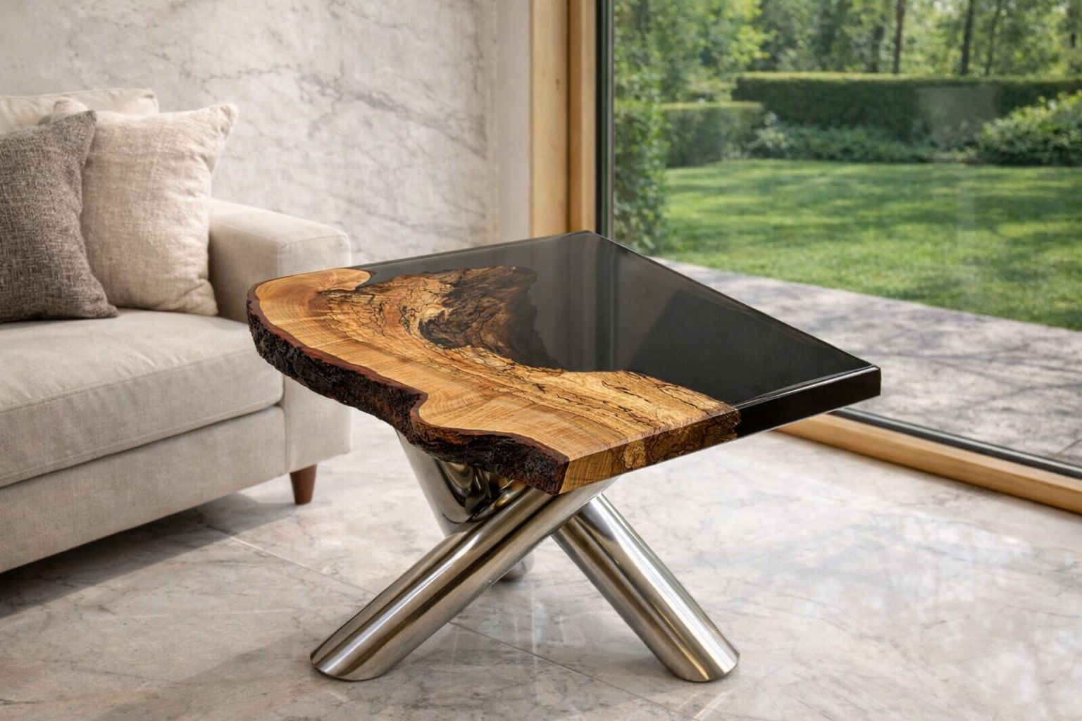 Close-up of epoxy and wood grain