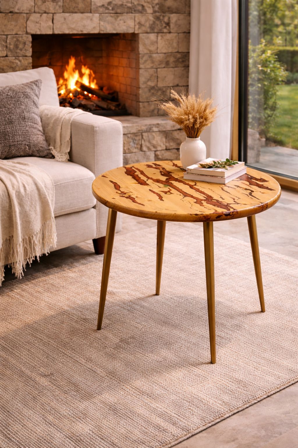 Epoxy river table styled in a living room