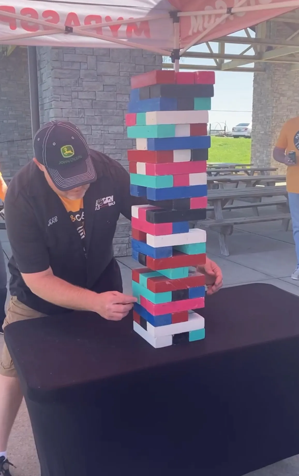 Giant Jenga stacking game.