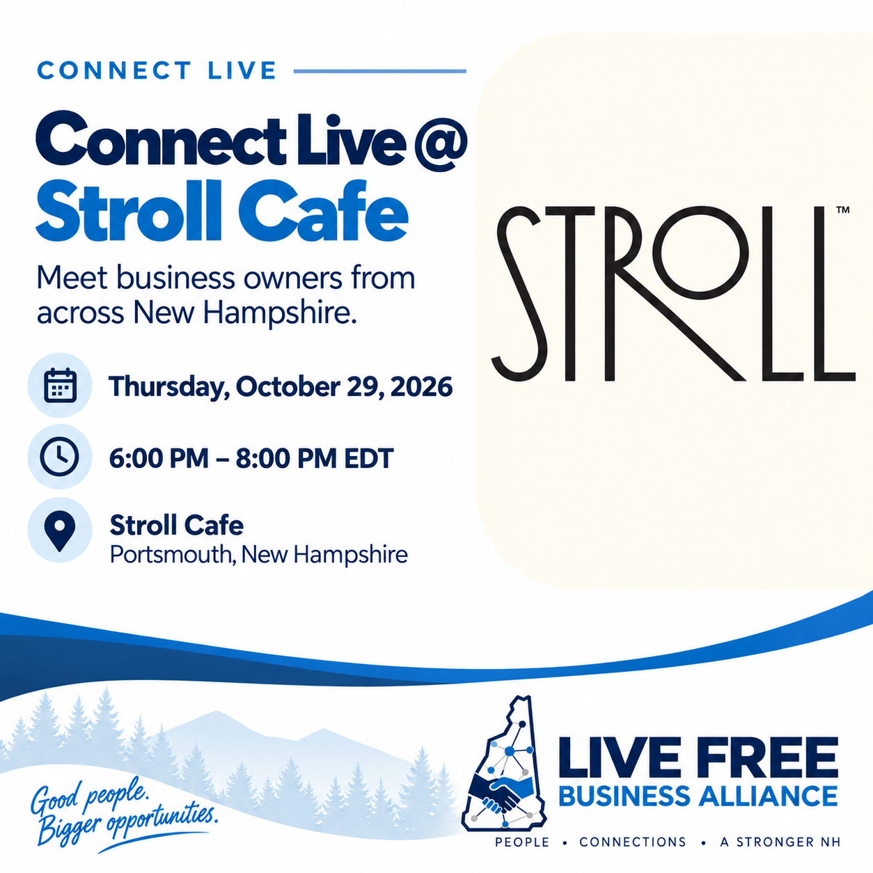 Halloween Connect Live at Stroll Cafe — in-person networking in New Hampshire