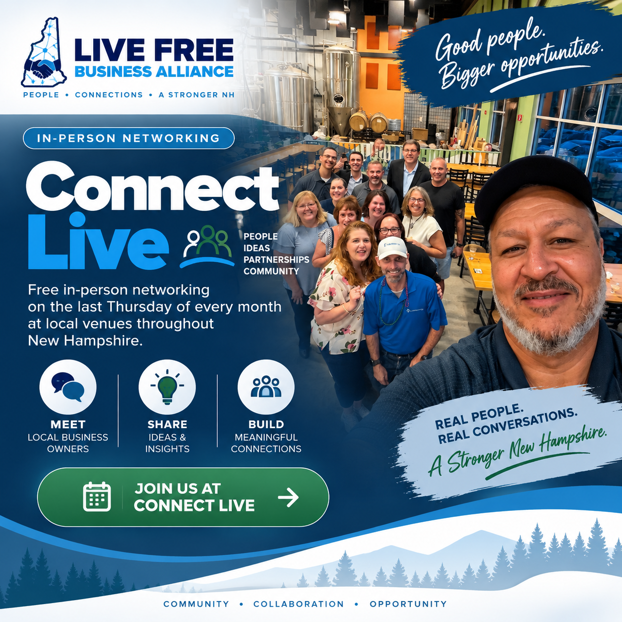 New Hampshire business owners connecting at a Live Free Business Alliance community event