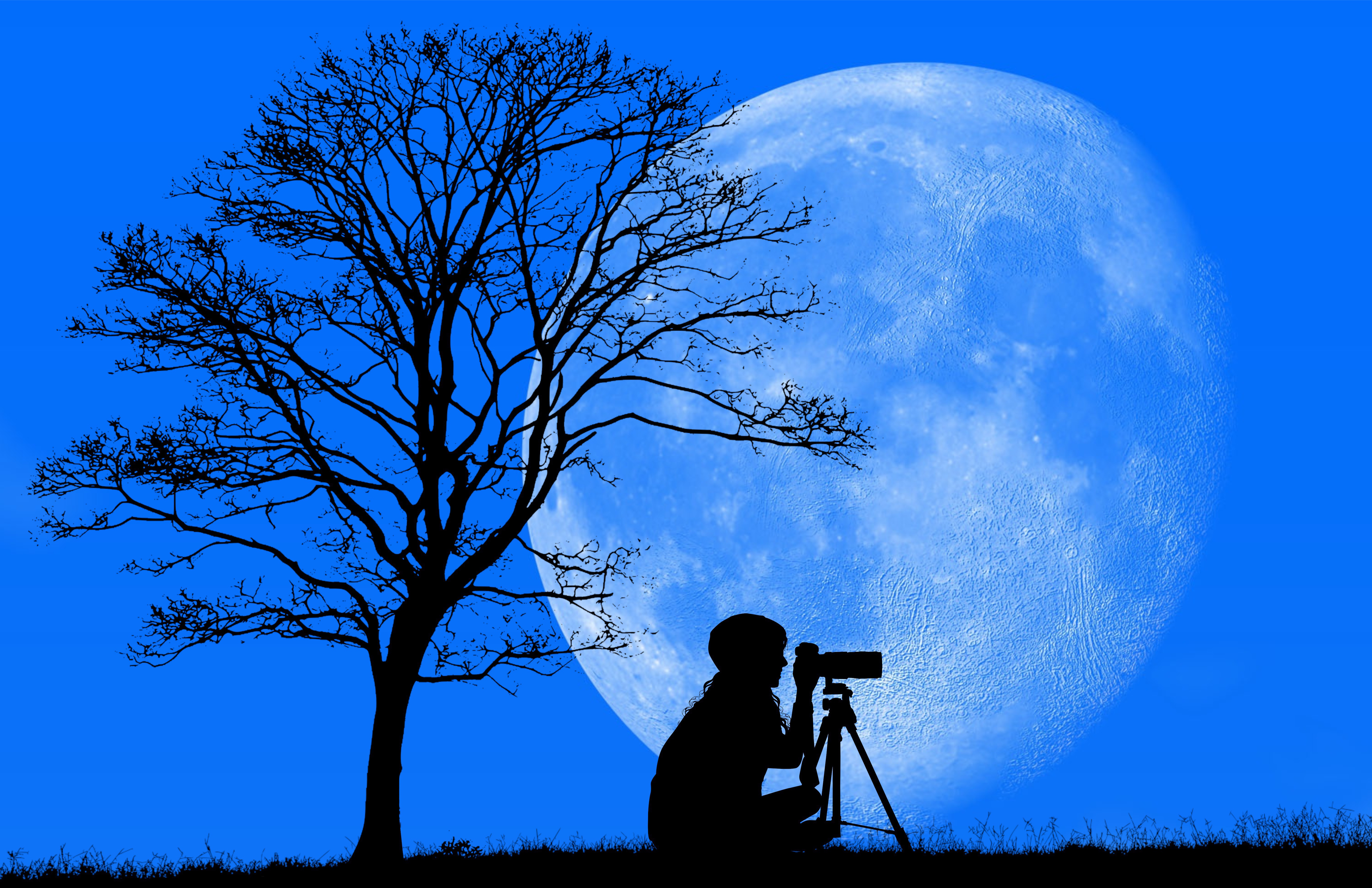 Boy observing the moon