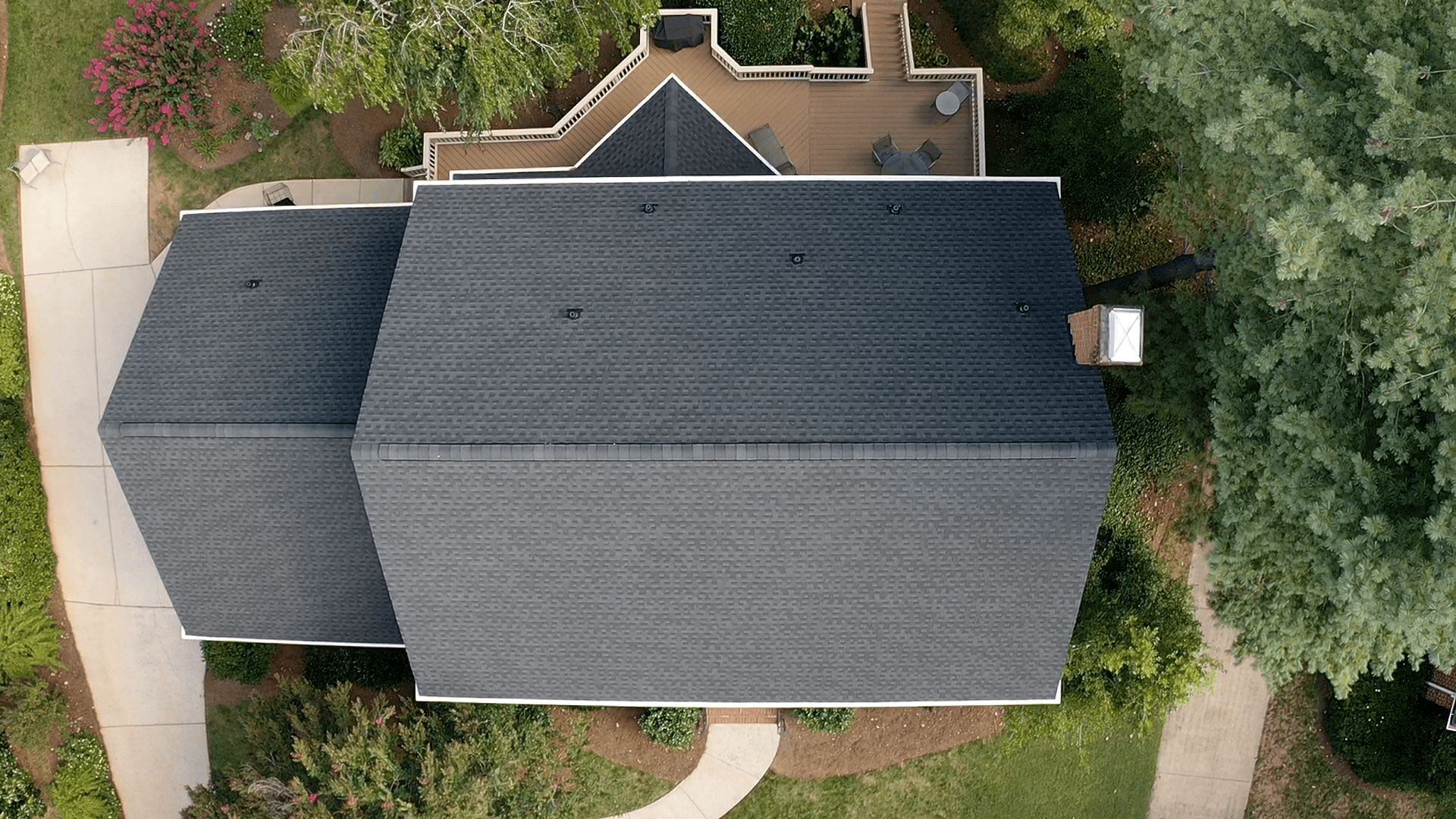 roofing installation, shingle roof house top view