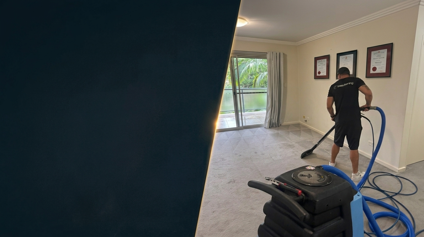 Brascleaning team member vacuuming a living room in a Frenchs Forest home