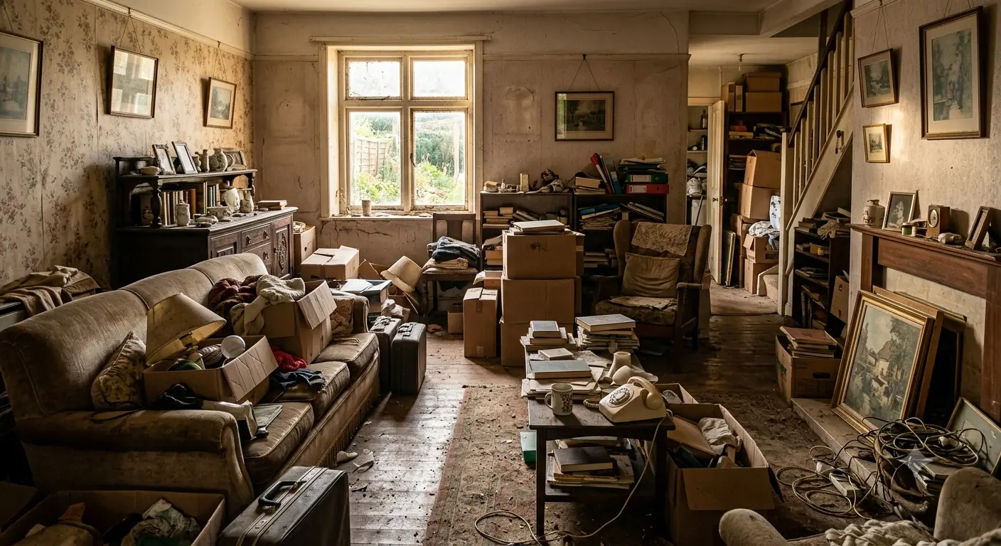 Cluttered house interior — leave it, we handle cleanup