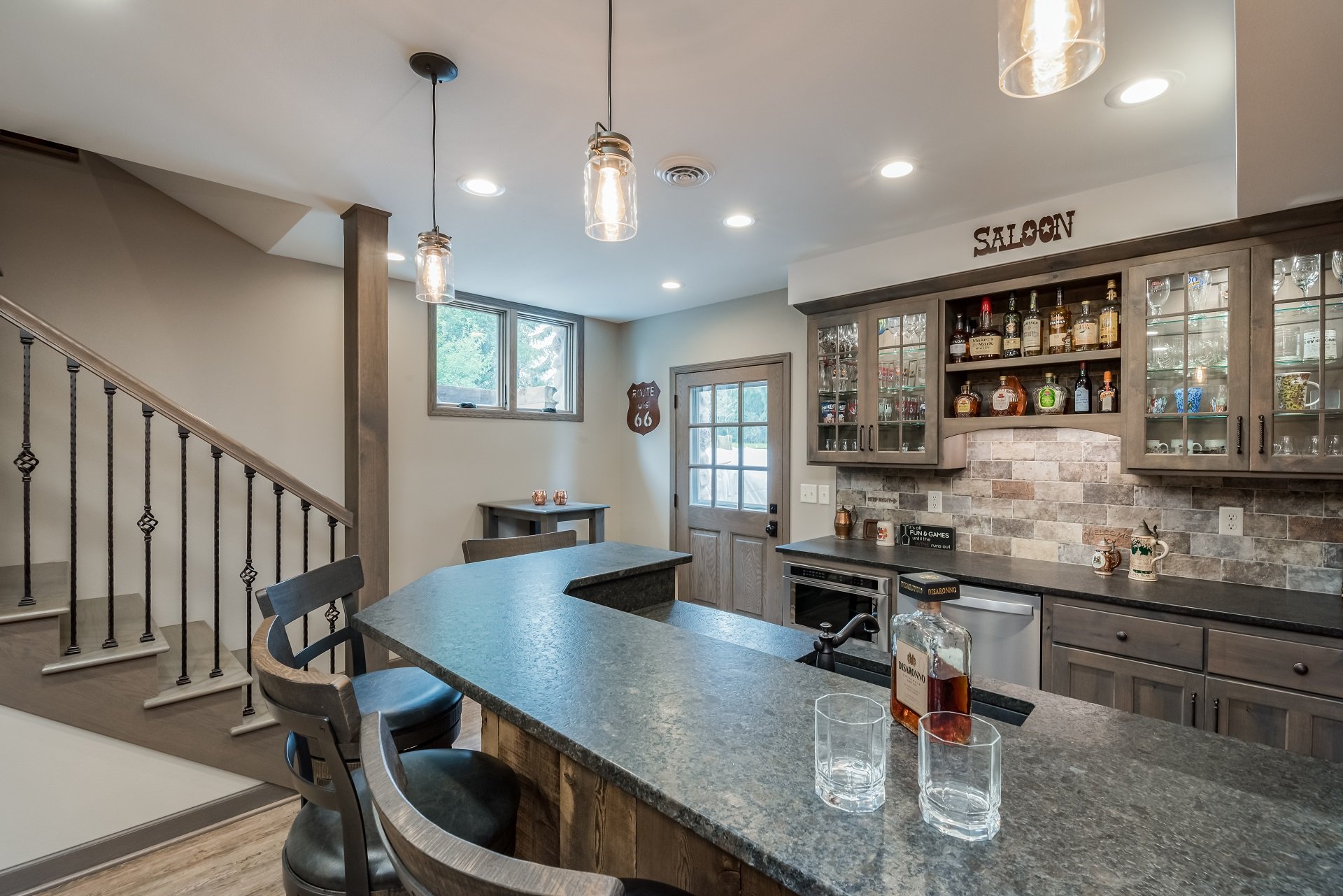 Wine wall lounge basement remodel in Chico, CA