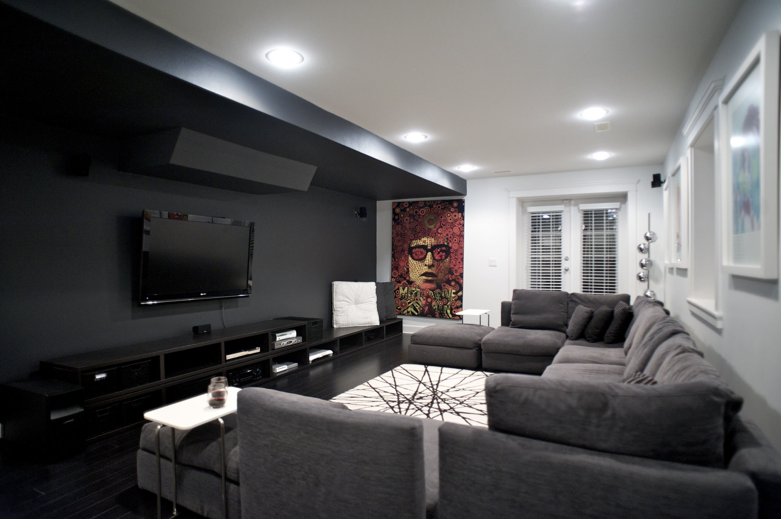 Family media room basement remodeling project in Chico, CA