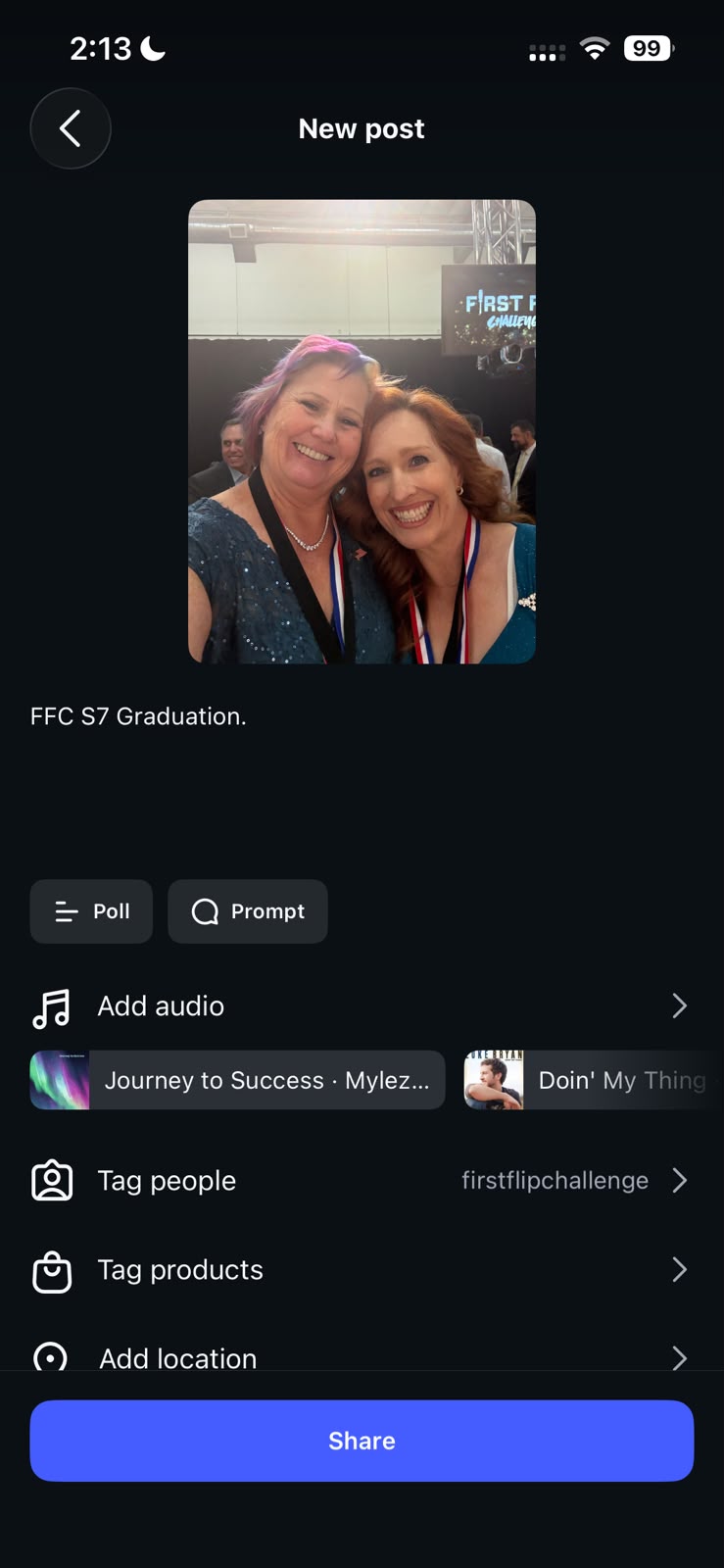 Instagram final post screen showing caption area