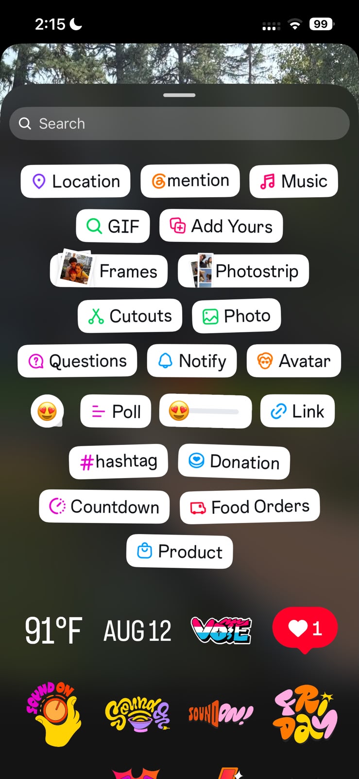 Instagram Story editor with editing tools visible