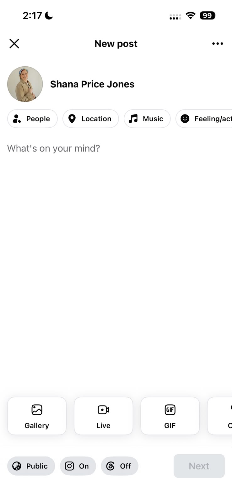 Facebook What's on your mind create post screen