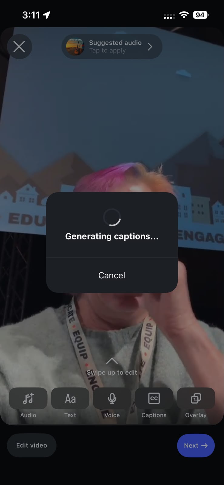 Instagram generating captions for a Reel