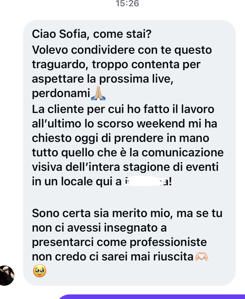 Messaggio di una studentessa dell'Academy