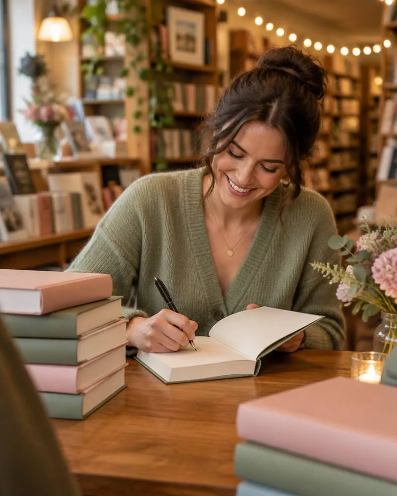 An author signing her book at a bookstore