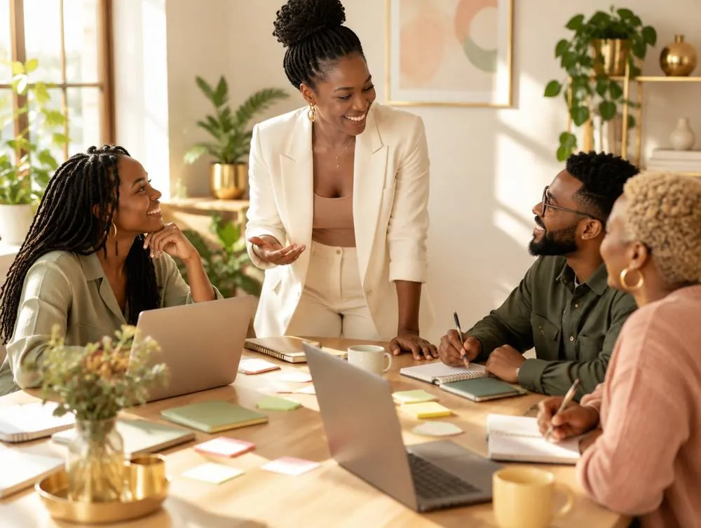 A group coaching session around a table