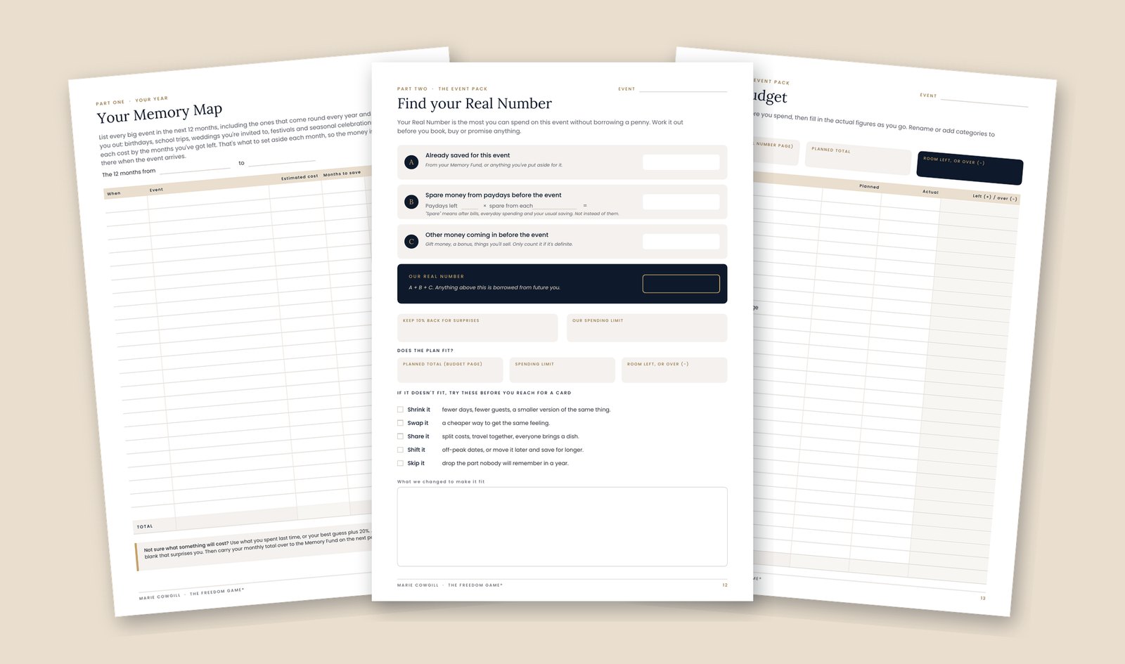 Pages from inside the planner