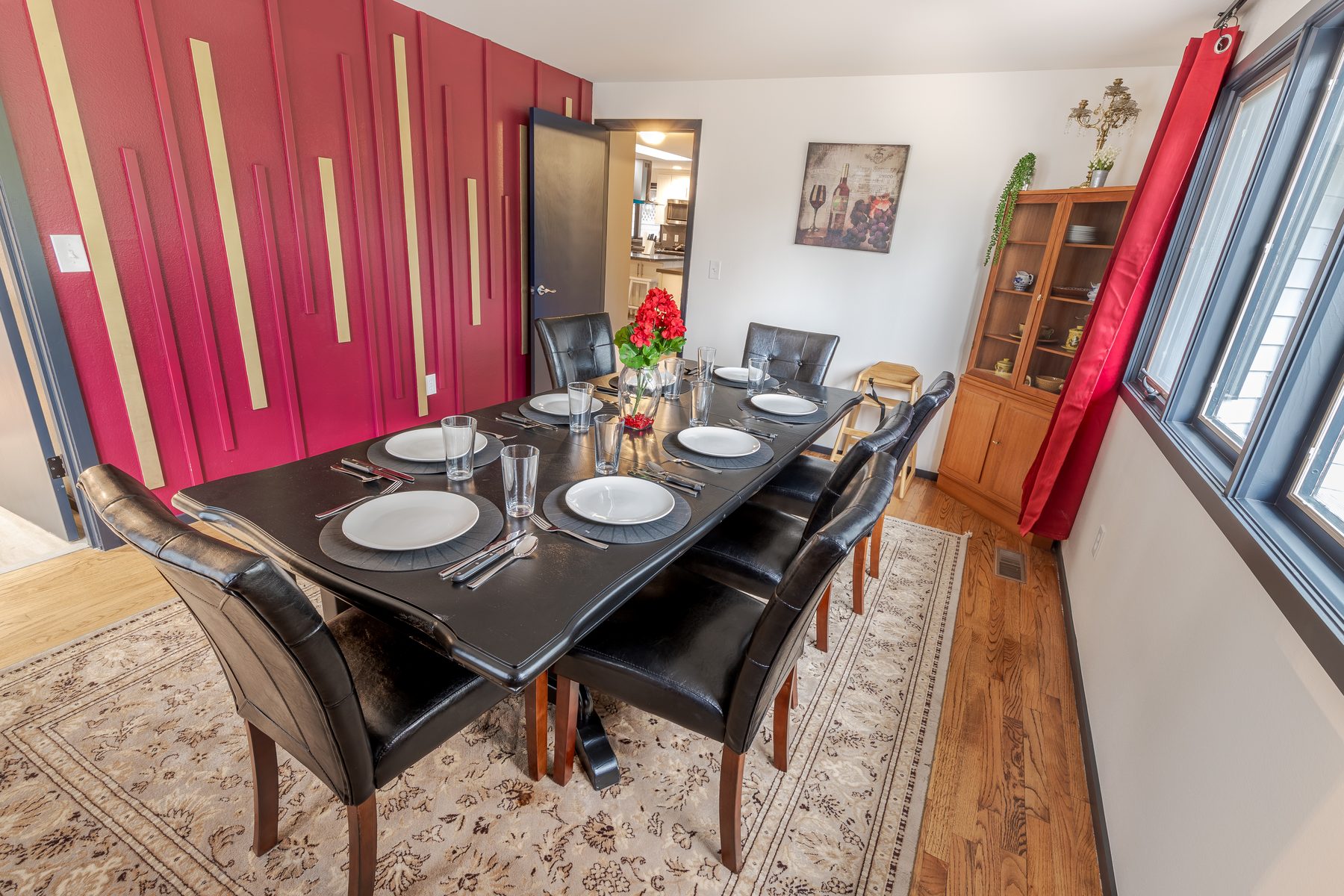 Dining room with the table set at Jones Landing