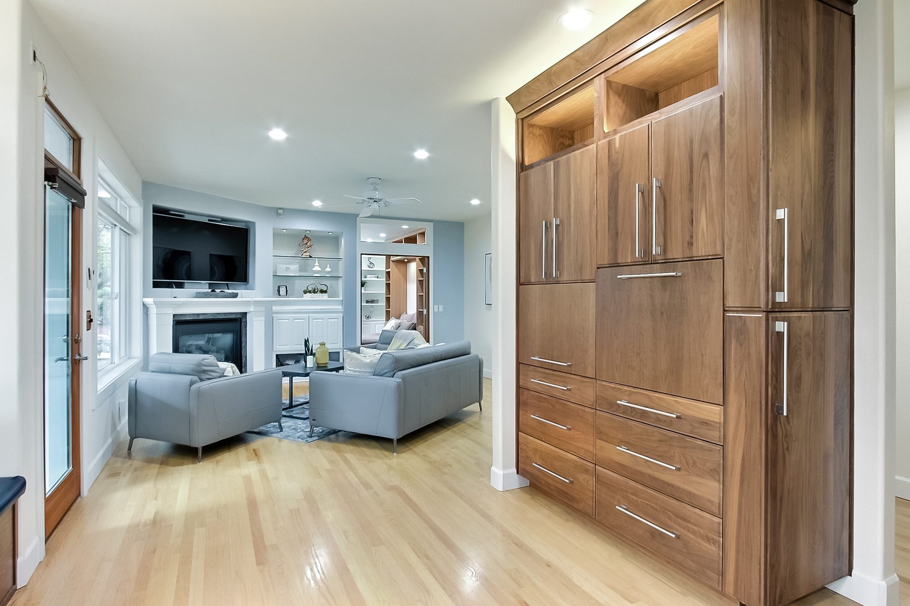 Family room beside the finished kitchen