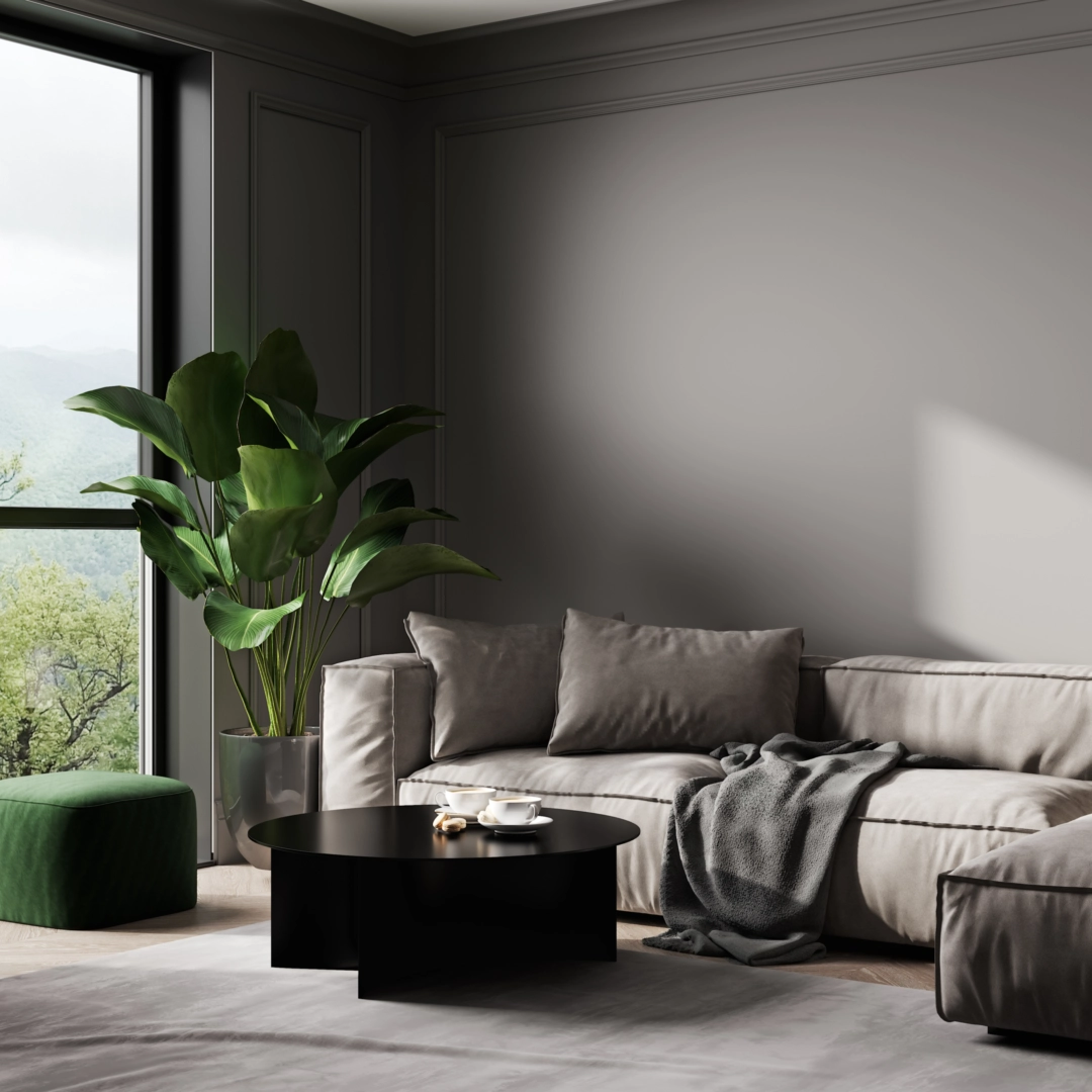 Finished wall with smooth matte gray finish
