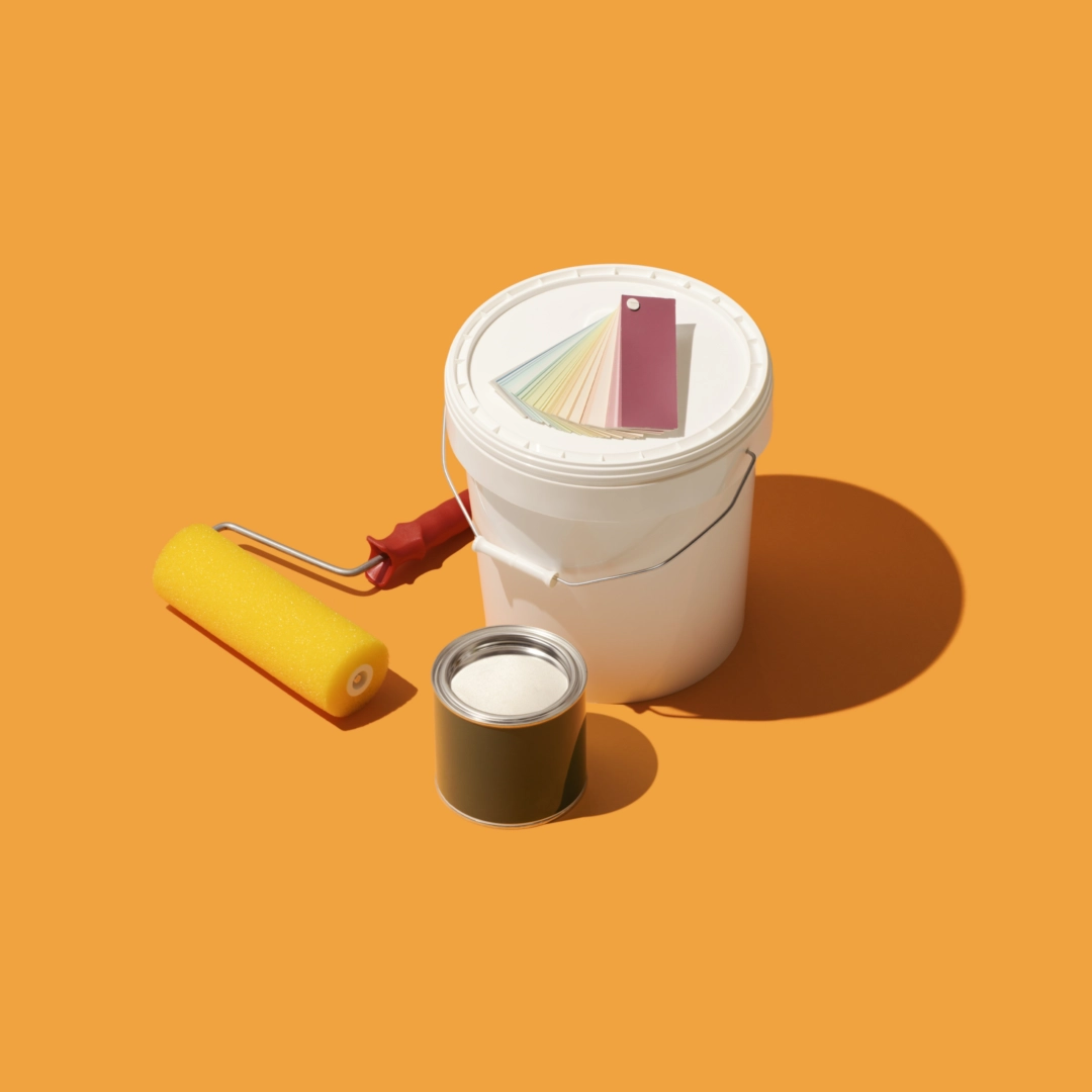 Paint bucket and roller ready for use in home project