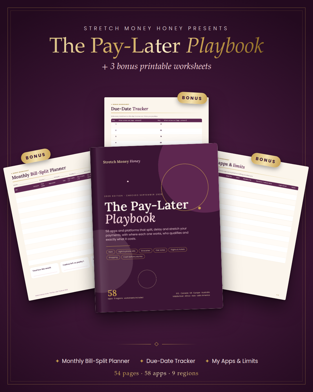 The Pay-Later Playbook and 3 bonus worksheets