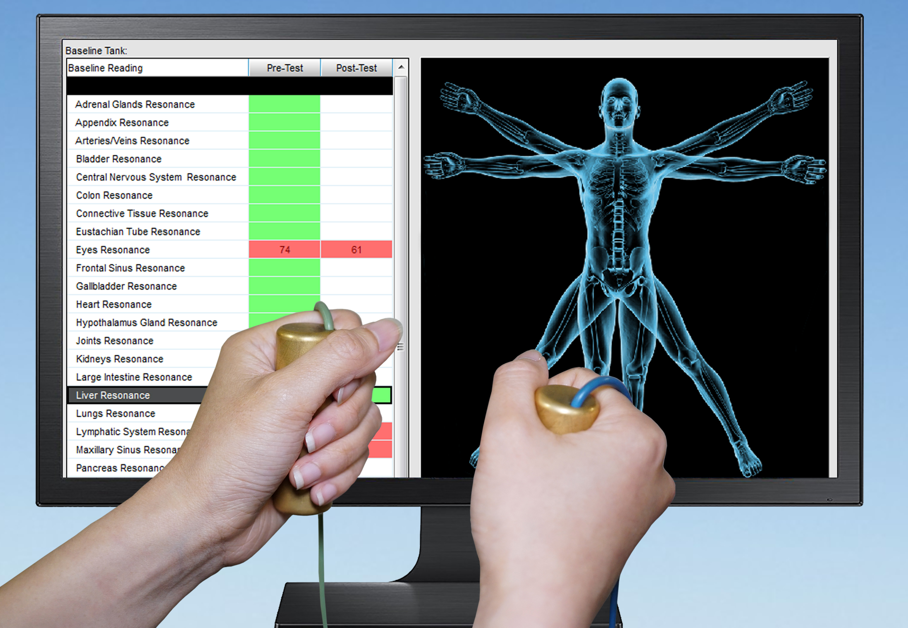 Asyra baseline reading scan results showing body resonance data