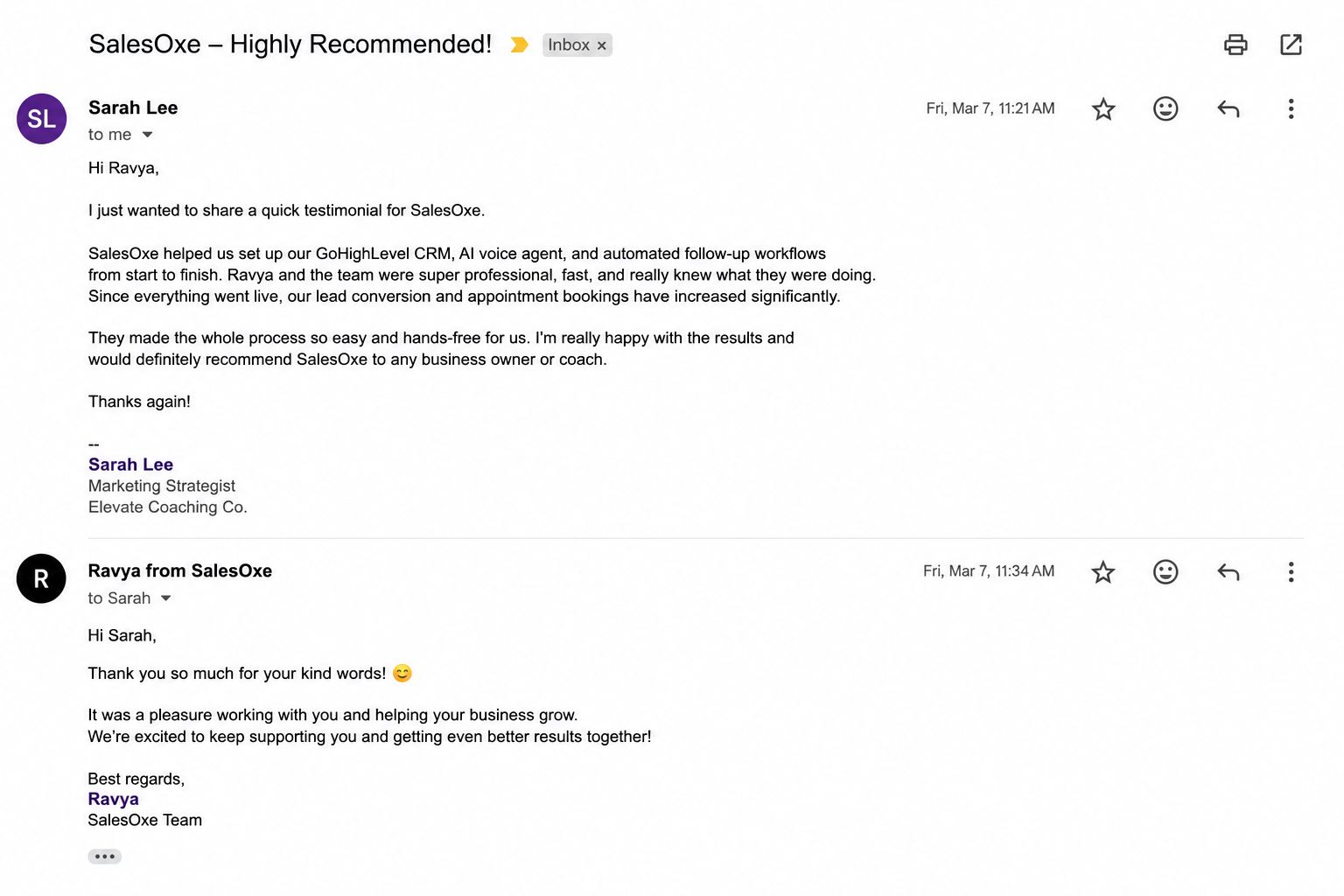 Sarah Lee Testimonial Review