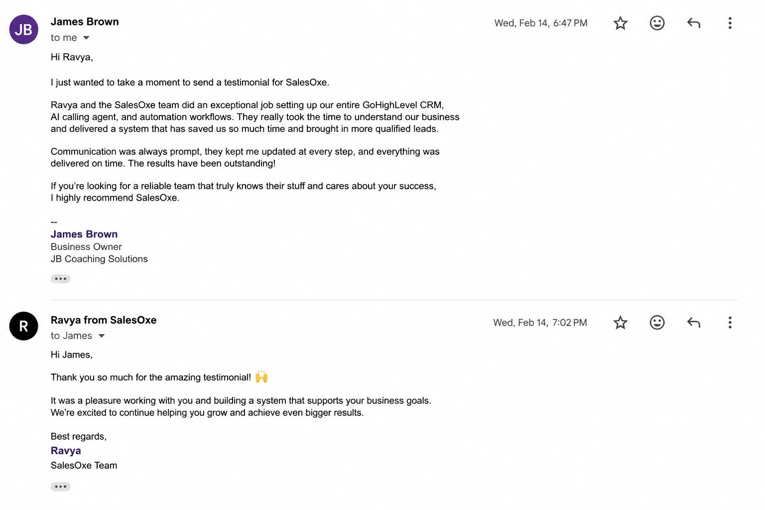 James Brown Testimonial Review