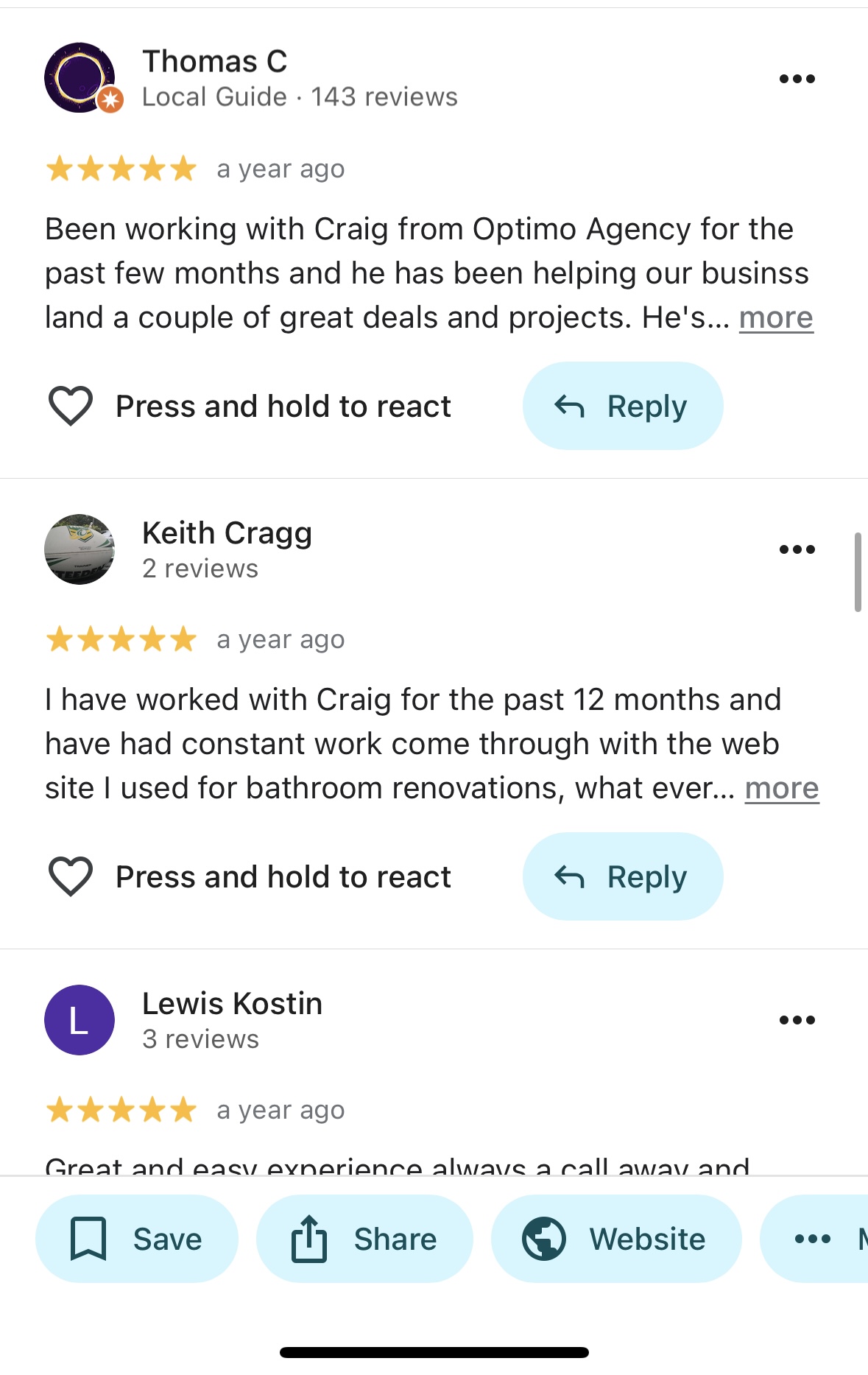 Google review from a client