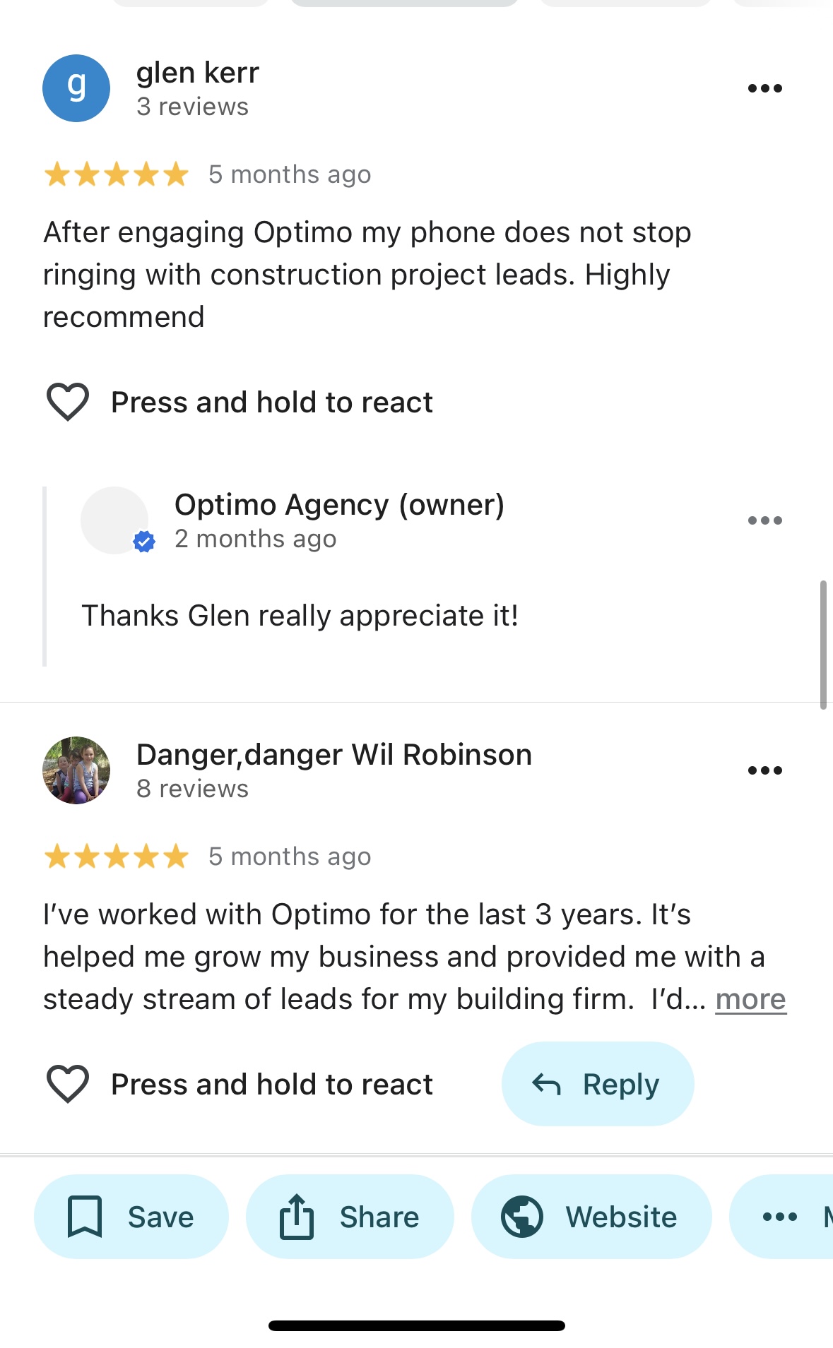 Google review from a client