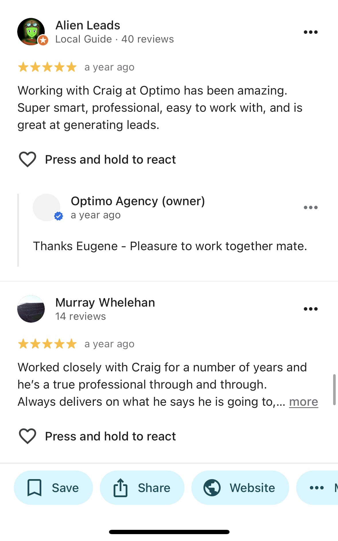 Google review from a client