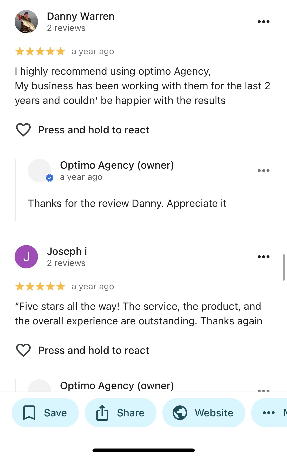 Google review from a client