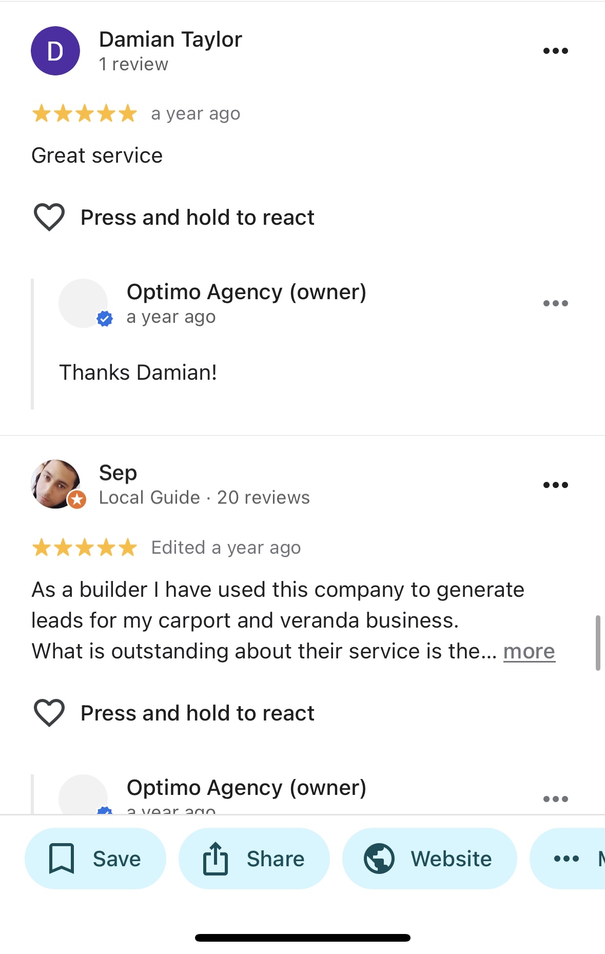 Google review from a client