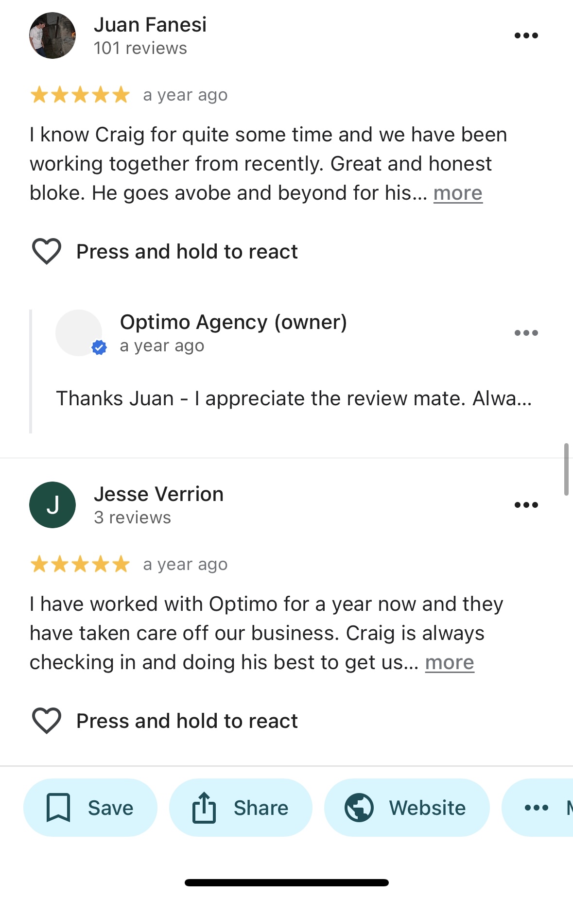 Google review from a client