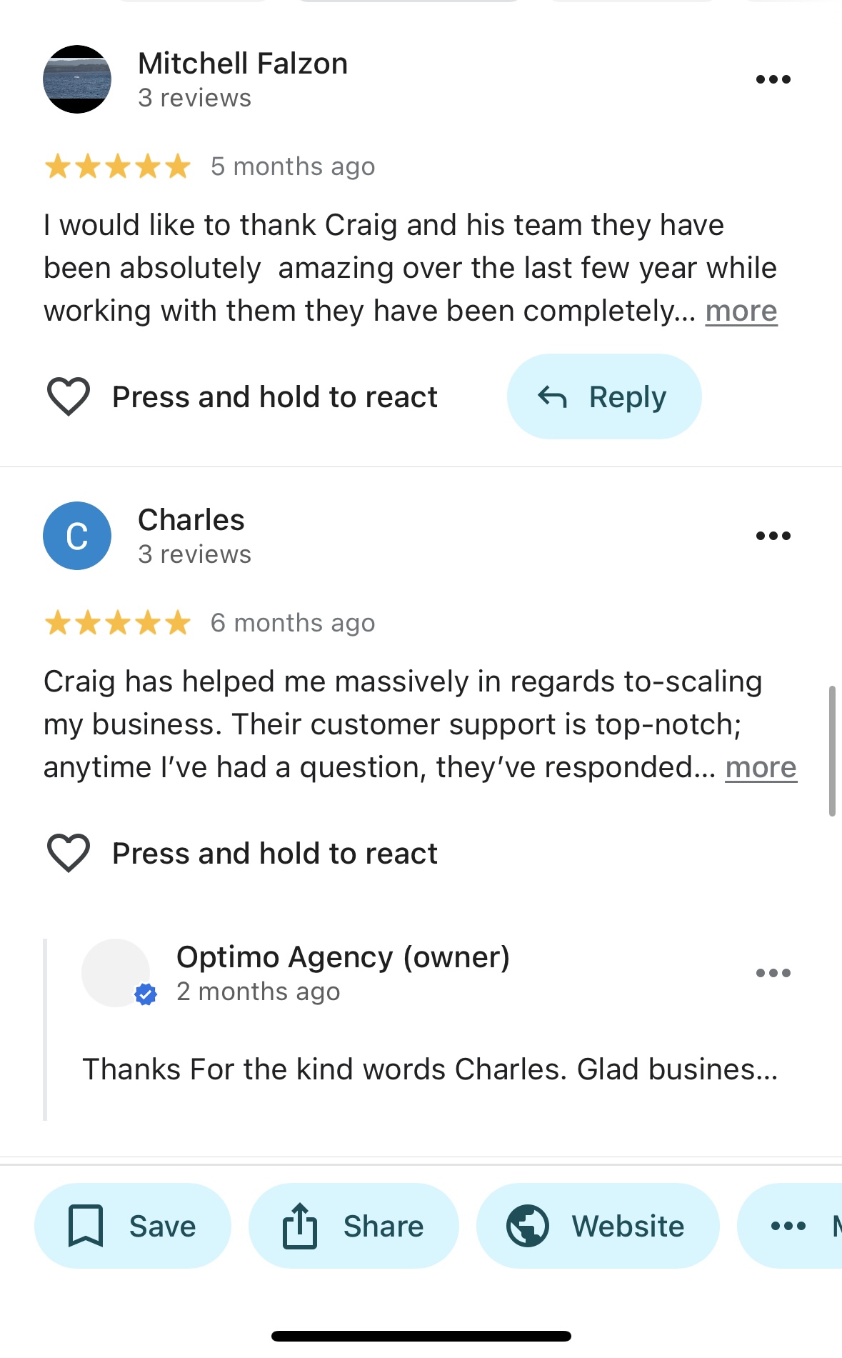 Google review from a client