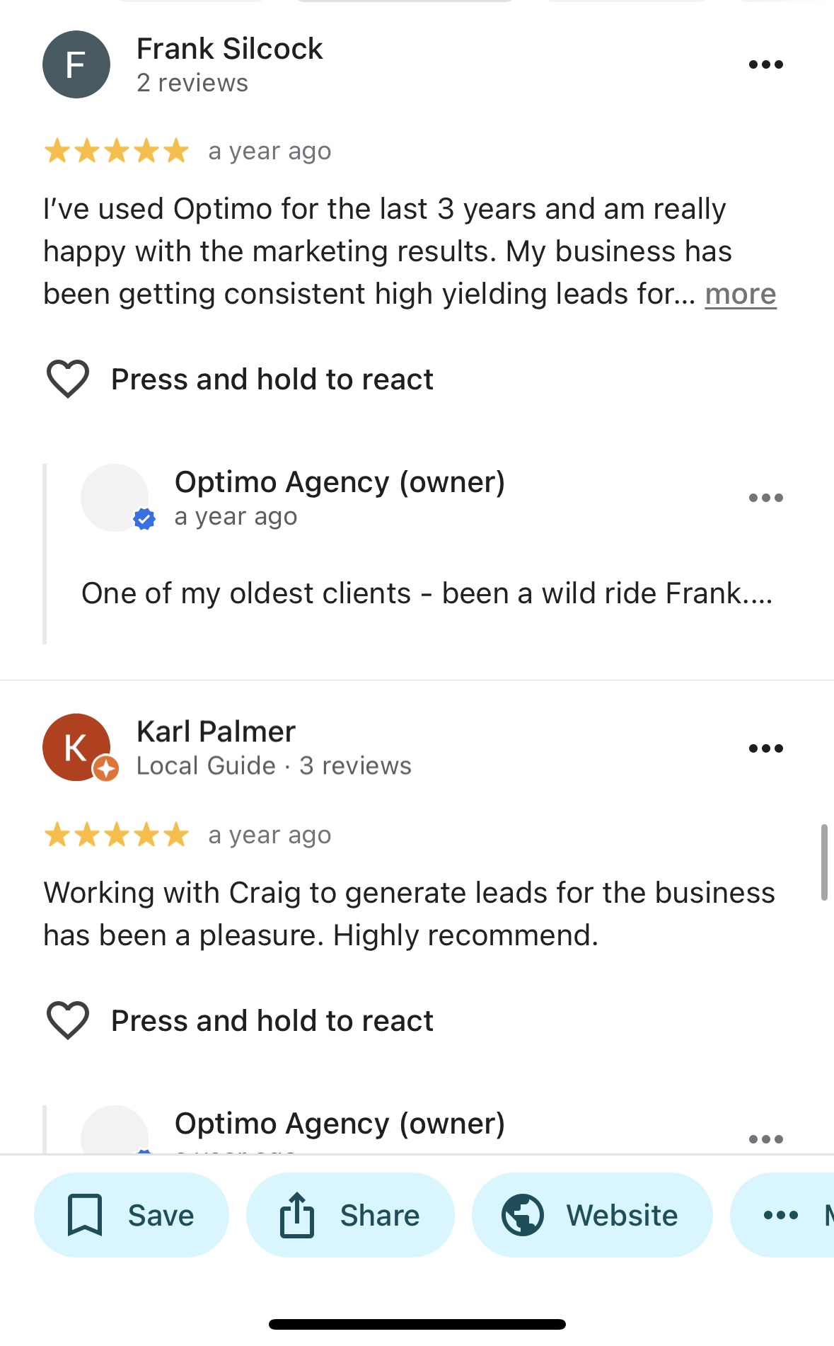 Google review from a client