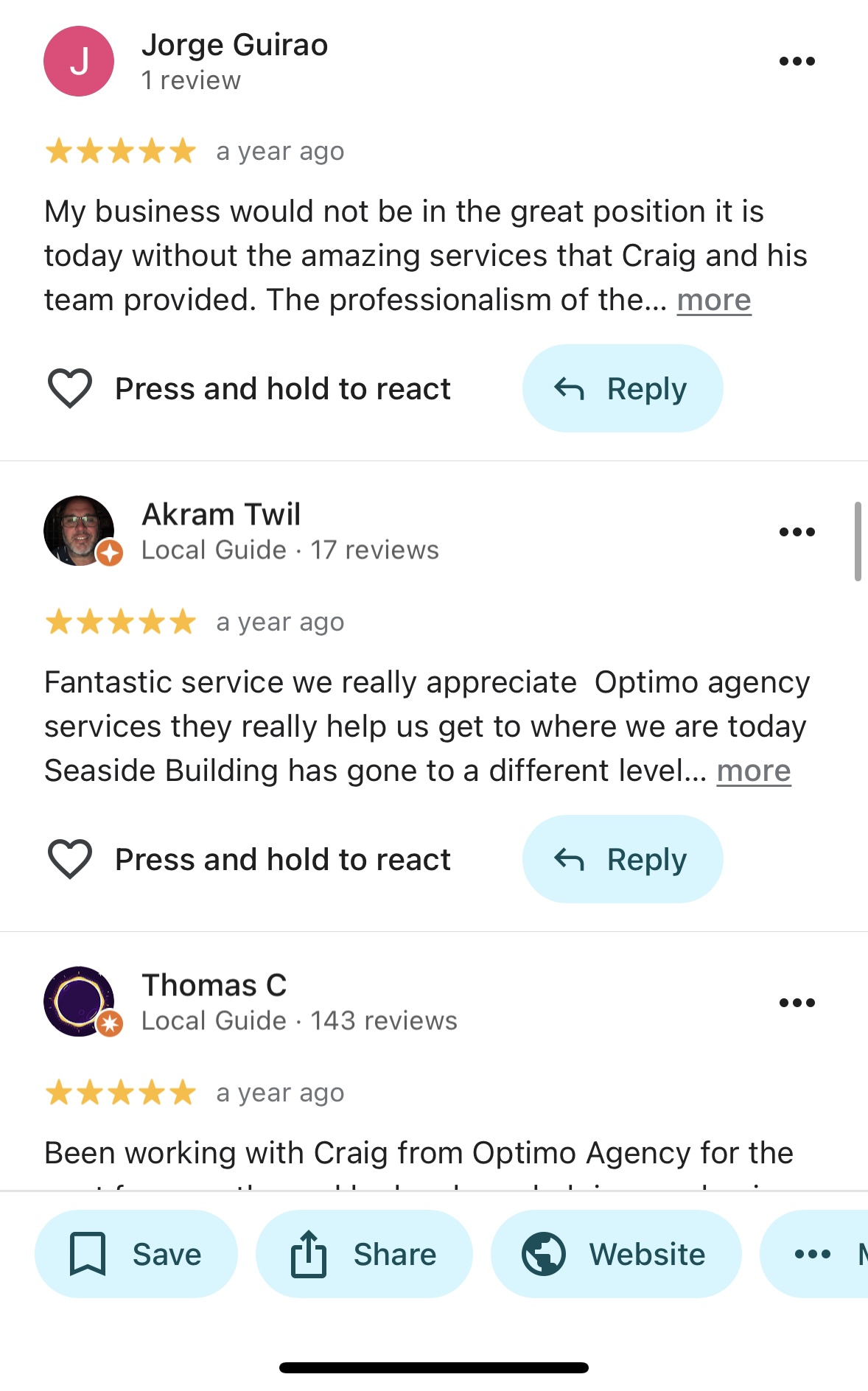 Google review from a client